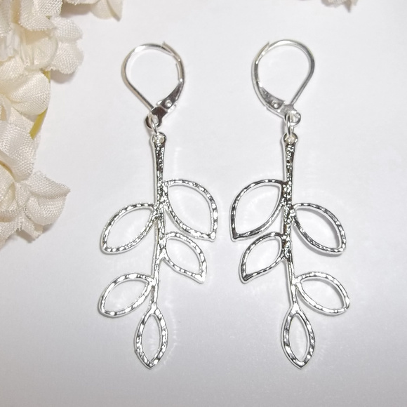 wvluckygirl Jewelry - Silver Statement Earrings Leaf Branch Jewelry 2357